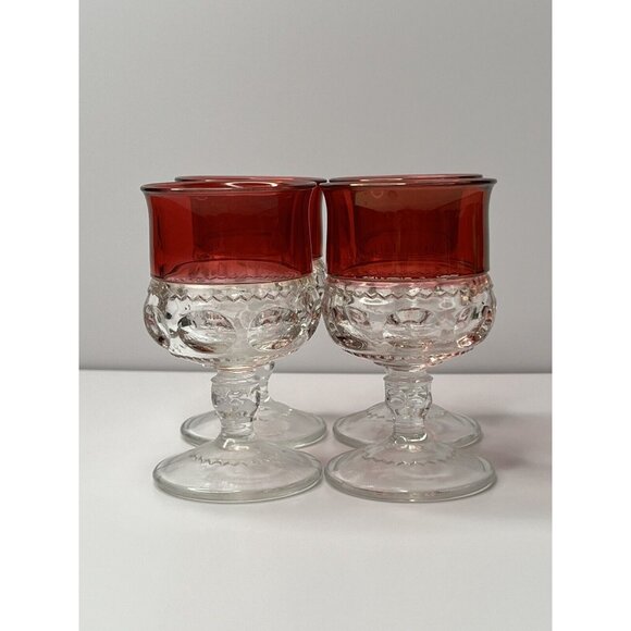 Set Of 4 Vintage Kings Crown Ruby Red Flash Thumbprint Water/Wine Goblets 4.25” - Picture 3 of 8